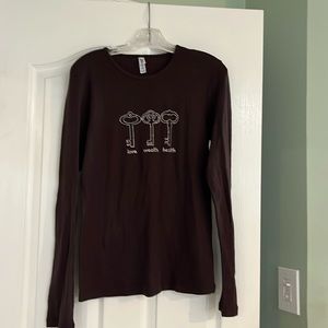 NEW BROWN 100% cotton long sleeve t-shirt with good luck key embellishments